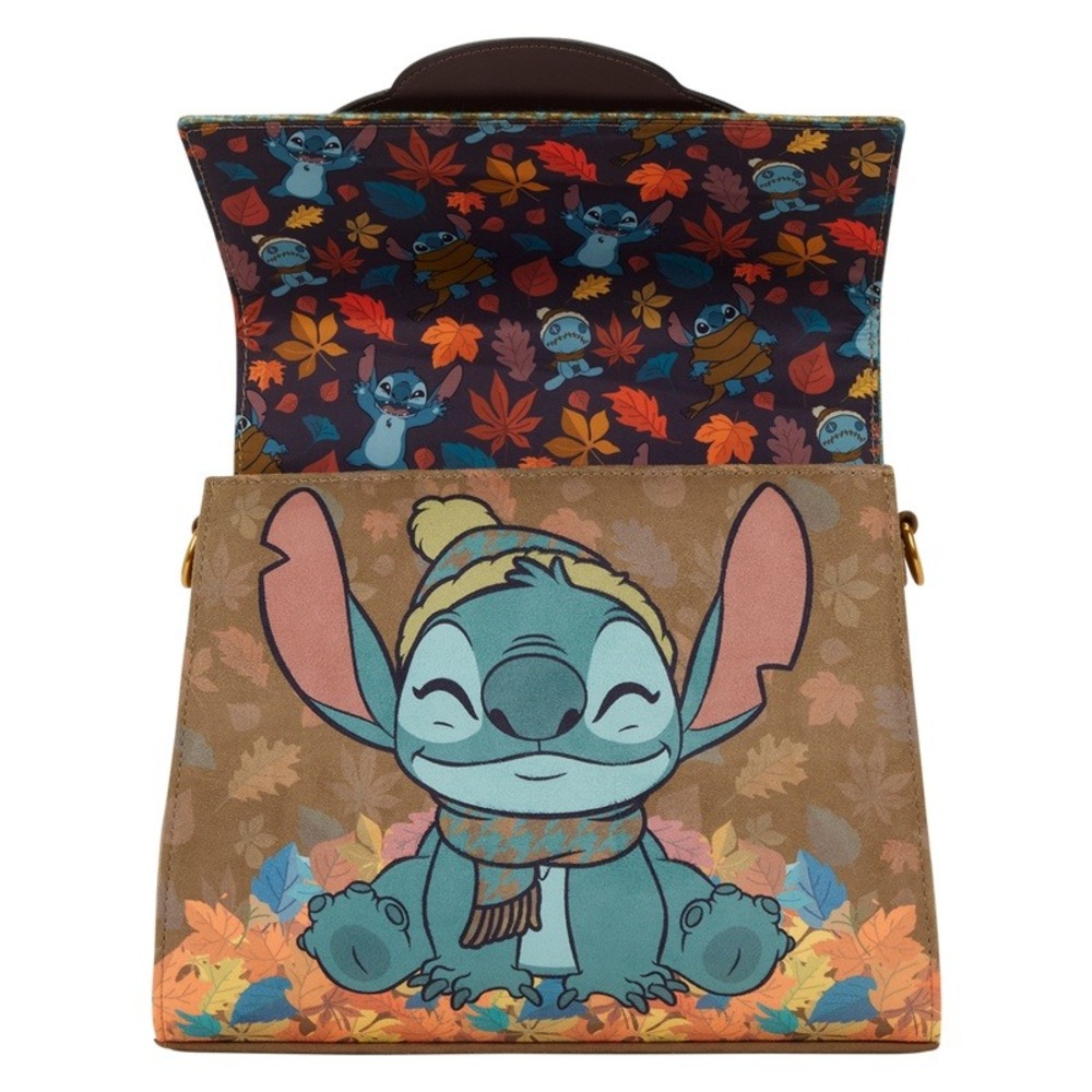 Loungefly Disney Lilo & Stitch Autumn Leaves Houndstooth Crossbody Satchel New - Picture 2 of 2